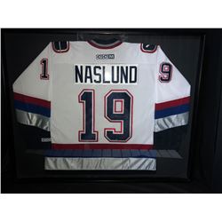MARKUS NASLUND SIGNED CANUCKS JERSEY W/ COA (FRAMED 40" X 32")