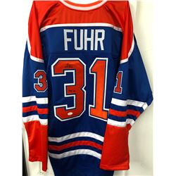 Grant Fuhr Signed Oilers Jersey Inscribed "HOF 03" (JSA COA)