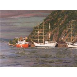 SUNRISE ON THE TALL SHIPS, SHIP IN CENTRE, GLORIA FROM COLUMBIA, QUEBEC CITY