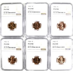 6 LINCOLN CENTS NGC PF-67 RD