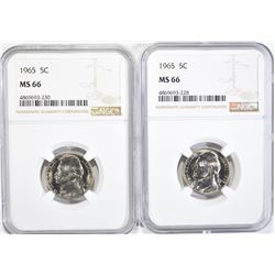 2-1965 JEFFERSON NICKELS, NGC MS-66
