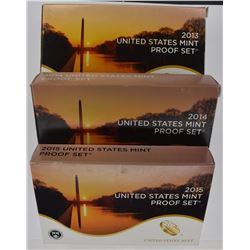2013, 14 & 15 U.S. PROOF SETS IN ORIG PACKAGING
