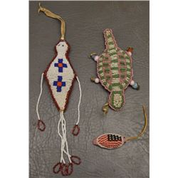 THREE SIOUX INDIAN BEADED FETISHES