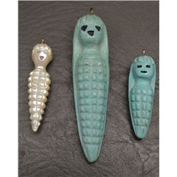 THREE ZUNI INDIAN CORN MAIDEN PENDANTS