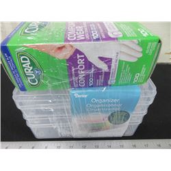 Organizer and box of 100 Latex exam Gloves powder free 1 size fits most