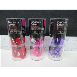 3 New Pairs of Dinosaur Driver Zippered Headphones