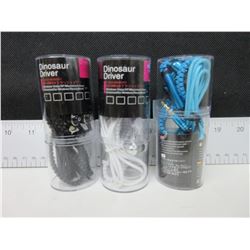 3 New Pairs of Dinosaur Driver Zippered Headphones