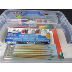 Bin with Crafting items / paints/crayons/pens/pencils and Puzzle 1000pc.