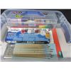 Image 1 : Bin with Crafting items / paints/crayons/pens/pencils and Puzzle 1000pc.