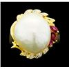 Image 2 : 0.30 ctw Ruby, Pearl and Diamond Ring - 18KT Yellow Gold