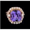 Image 2 : 10.21 ctw Tanzanite and Diamond Ring - 14KT Rose Gold