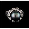 Image 2 : 0.25 ctw Diamond and Pearl Ring - 14KT White Gold