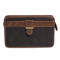 Dunhill Brown Black Canvas Leather Clutch Bag