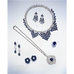 A PAIR OF SAPPHIRE AND DIAMOND EARPENDANTS