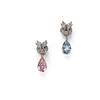 Image 1 : A MAGNIFICENT AND RARE PAIR OF FANCY BLUE AND FANCY ORANGY-PINK DIAMOND EARPENDANTS