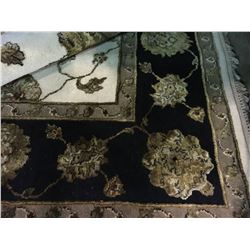 KASHAN WOOL & SILK 8'2" X 5'7 BLUE, WHITE, BEIGE HAND WOVEN PERSIAN AREA RUG