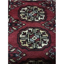 BOKHARA WOOL 3' X 1' BURGUNDY, WHITE, BLACK HAND WOVEN PERSIAN AREA RUG