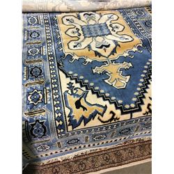 HEREKE SILK 4'3  X 2'6  BLUE, BEIGE, BLACK HAND WOVEN PERSIAN AREA RUG