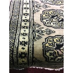 BOKHARA WOOL 5'9" X 2' BEIGE, BLACK, GOLD HAND WOVEN PERSIAN AREA RUG