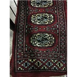BOKHARA WOOL 3' X 1' BURGUNDY, WHITE, BLACK HAND WOVEN PERSIAN AREA RUG