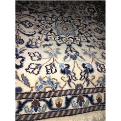 NAIN WOOL & SILK 6' X 2' CREAM, WHITE, BLUE PERSIAN AREA RUG