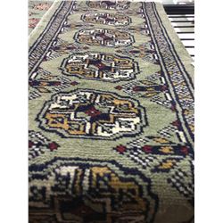 BOKHARA WOOL 3' X 1'  GREEN , BEIGE, BLACK PERSIAN AREA RUG