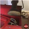 Image 2 : Combo: Tool Box w/Orbit Sander, 12v Trouble Light, Torch Ends + Box Lot w/Dent Puller, Dead Bolts, T