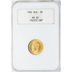 1904 Russia 5 Roubles Gold Coin NGC MS65