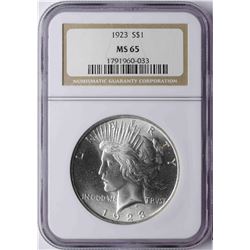1923 $1 Peace Silver Dollar Coin NGC MS65