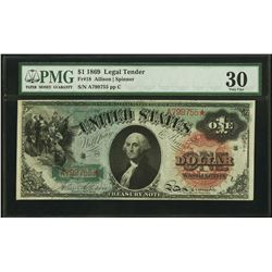 1869 $1 Rainbow Legal Tender Note Fr.18 PMG Very Fine 30