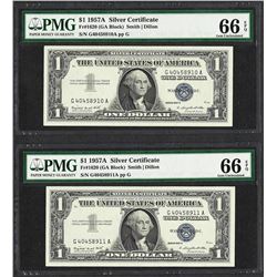 Lot of (2) Consecutive 1957A $1 Silver Certificate Notes PMG Gem Uncirculated 66