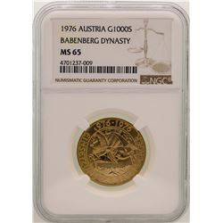1976 Austria 1000 Schilling Babenberg Dynasty Gold Coin NGC MS65