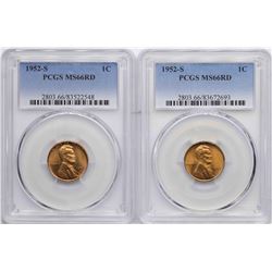 Lot of (2)1952-S Lincoln Wheat Cent Coins PCGS MS66RD