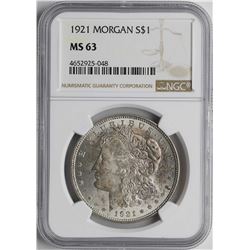 1921 $1 Morgan Silver Dollar Coin NGC MS63