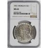 Image 1 : 1921 $1 Morgan Silver Dollar Coin NGC MS63