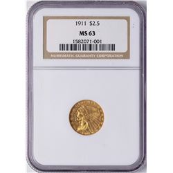 1911 $2 1/2 Indian Head Quarter Eagle Gold Coin NGC MS63