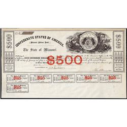 1861 $500 State of Missouri Defence Bond