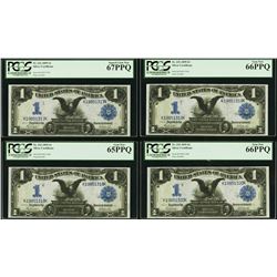 Cut Sheet of (4) 1899 $1 Black Eagle Silver Certificate Notes PCGS Gem 65/66/67P