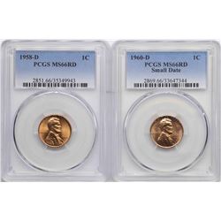 Lot of 1958-D & 1960-D Small Date Lincoln Wheat Cent Coins PCGS MS66RD