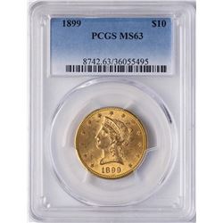 1899 $10 Liberty Head Eagle Gold Coin PCGS MS63