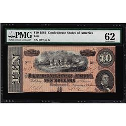 1864 $10 Confederate States of America Note T-68 PMG Uncirculated 62
