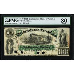 1861 $100 Confederate States of America Note T-5 PMG Very Fine 30