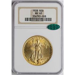 1928 $20 St. Gaudens Double Eagle Gold Coin NGC MS65 CAC