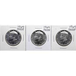 Lot of (3) 1964 Proof Kennedy Half Dollar Coins