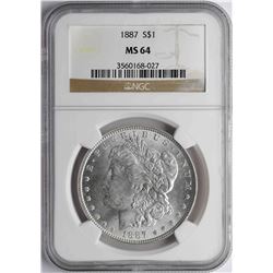 1887 $1 Morgan Silver Dollar Coin NGC MS64