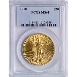 1910 $20 St. Gaudens Double Eagle Gold Coin PCGS MS61