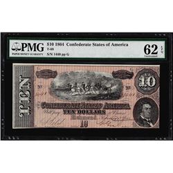 1864 $10 Confederate States of America Note T-68 PMG Uncirculated 62EPQ