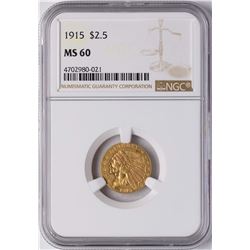 1915 $2 1/2 Indian Head Quarter Eagle Gold Coin NGC MS60