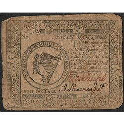 November 29, 1775 $8 Continental Currency Note