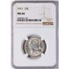 Image 1 : 1911 Barber Quarter Coin NGC MS66